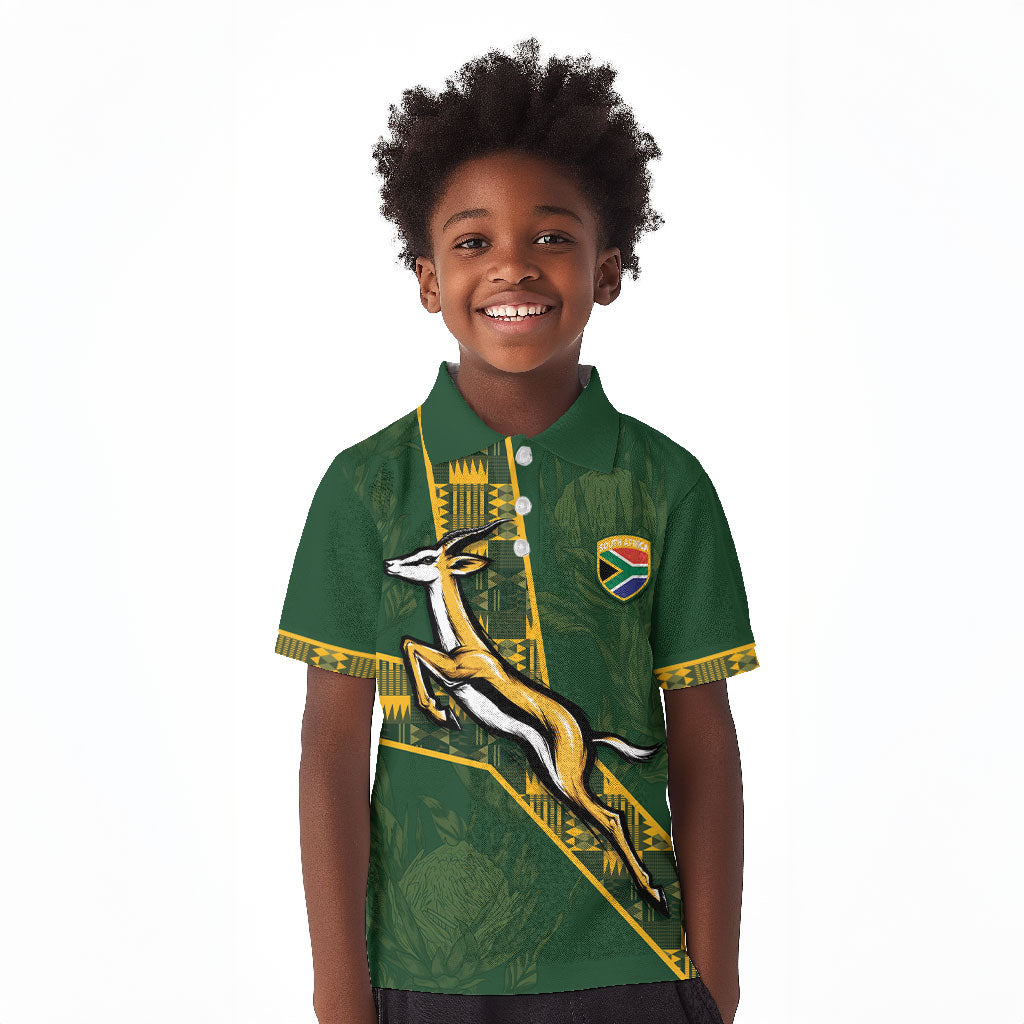 Custom Rugby South Africa Kid Polo Shirt Go Bokke With Protea Pattern