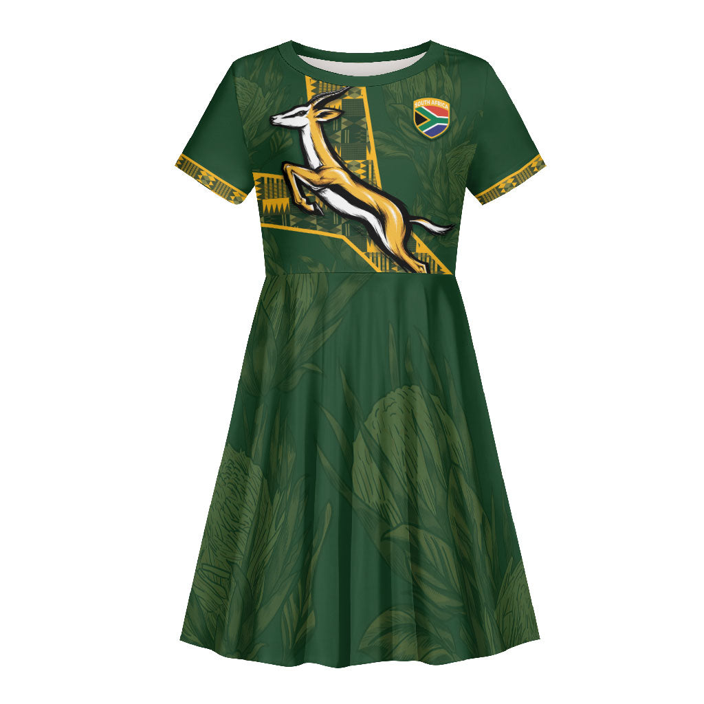 Custom Rugby South Africa Kid Short Sleeve Dress Go Bokke With Protea Pattern