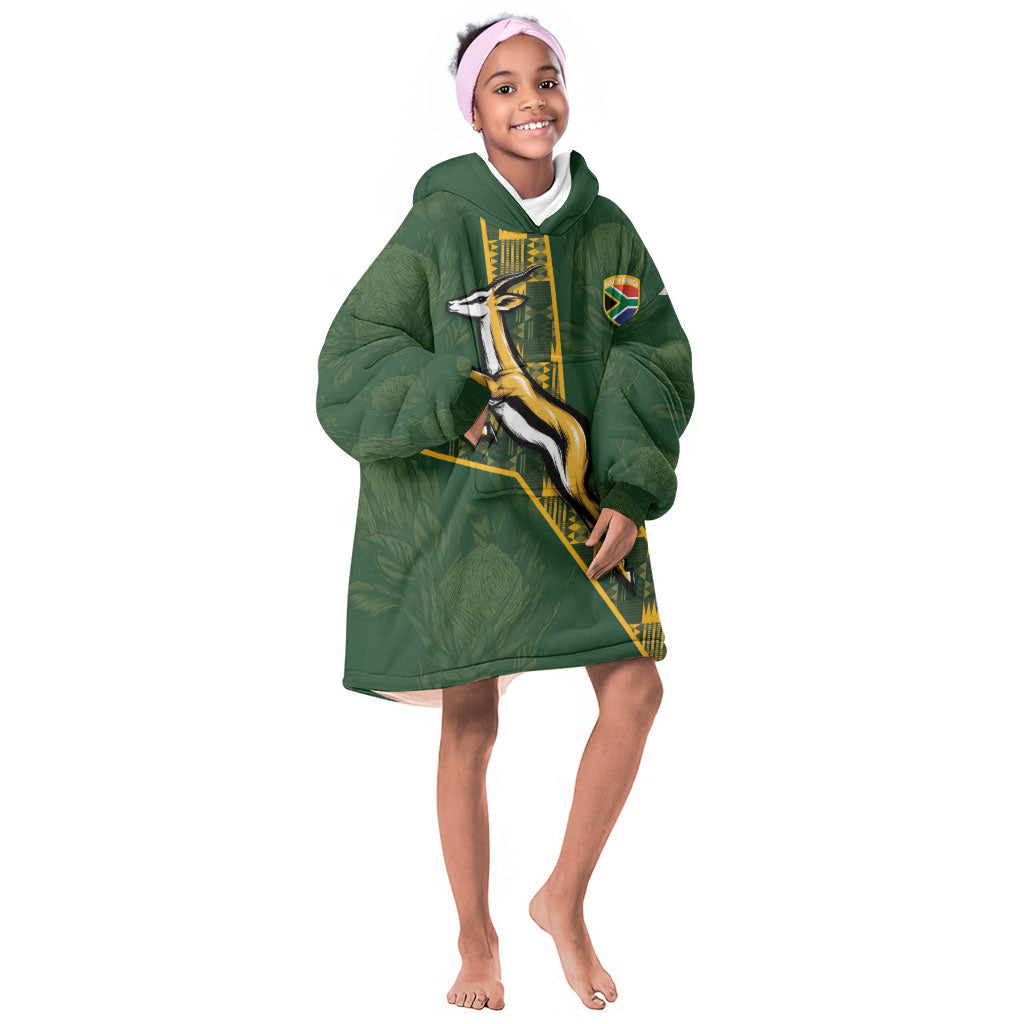 Custom Rugby South Africa Kid Wearable Blanket Hoodie Go Bokke With Protea Pattern