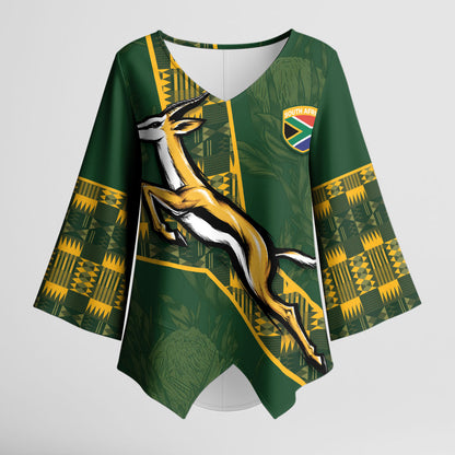 Custom Rugby South Africa Kimono Sleeve Blouse Go Bokke With Protea Pattern