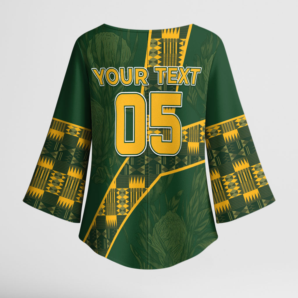 Custom Rugby South Africa Kimono Sleeve Blouse Go Bokke With Protea Pattern