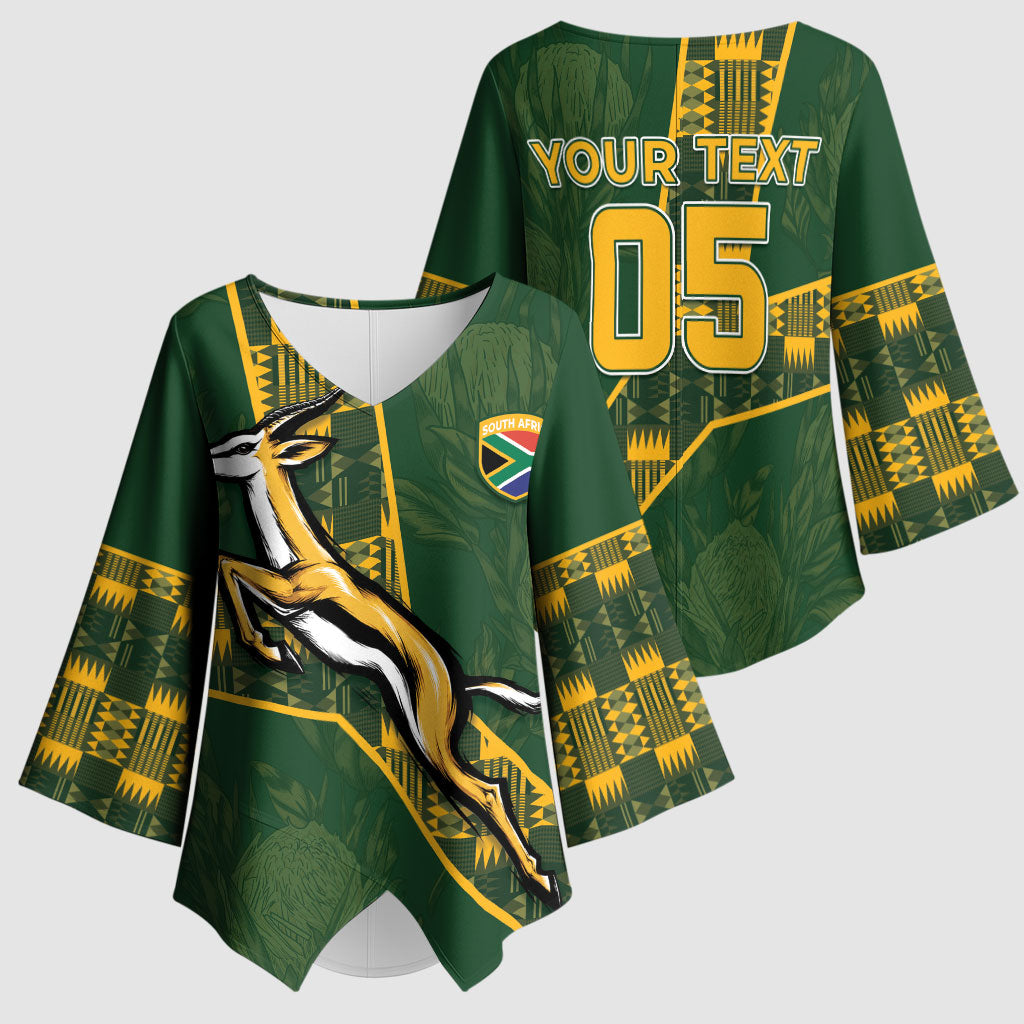 Custom Rugby South Africa Kimono Sleeve Blouse Go Bokke With Protea Pattern