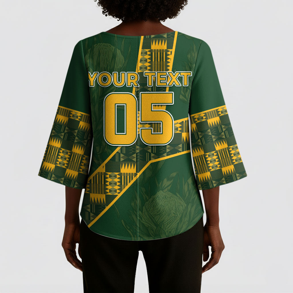 Custom Rugby South Africa Kimono Sleeve Blouse Go Bokke With Protea Pattern