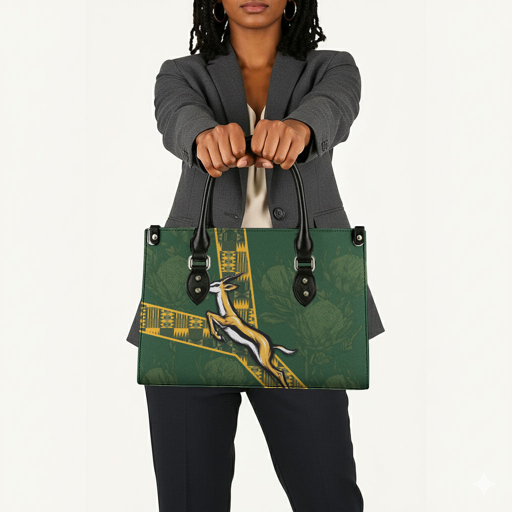 Rugby South Africa Leather Bag Go Bokke With Protea Pattern