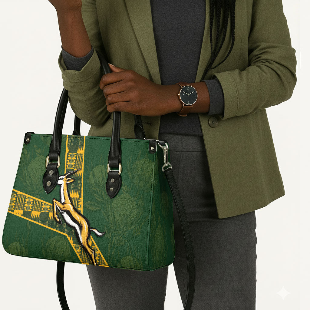 Rugby South Africa Leather Bag Go Bokke With Protea Pattern