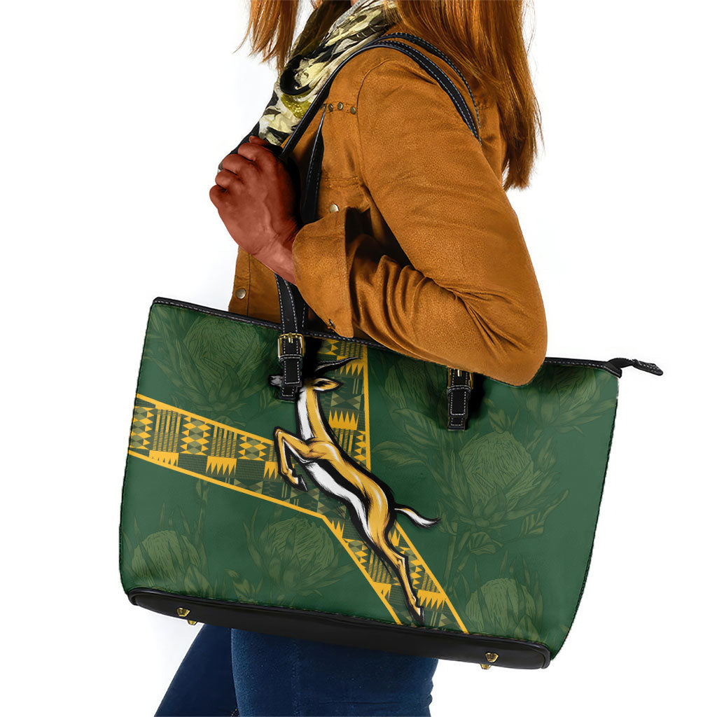 Rugby South Africa Leather Tote Bag Go Bokke With Protea Pattern
