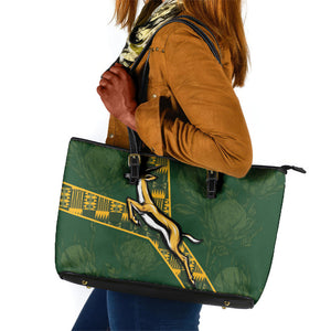 Rugby South Africa Leather Tote Bag Go Bokke With Protea Pattern