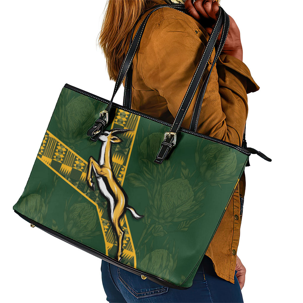 Rugby South Africa Leather Tote Bag Go Bokke With Protea Pattern