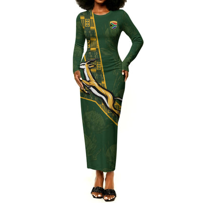Custom Rugby South Africa Long Sleeve Bodycon Dress Go Bokke With Protea Pattern