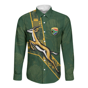 Custom Rugby South Africa Long Sleeve Button Shirt Go Bokke With Protea Pattern