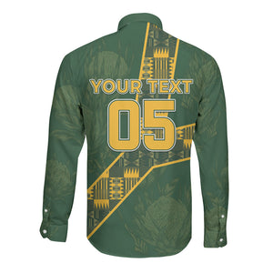 Custom Rugby South Africa Long Sleeve Button Shirt Go Bokke With Protea Pattern