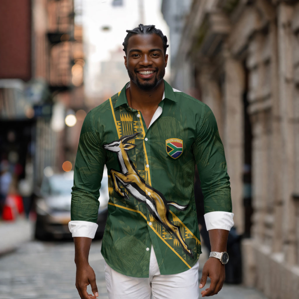 Custom Rugby South Africa Long Sleeve Button Shirt Go Bokke With Protea Pattern