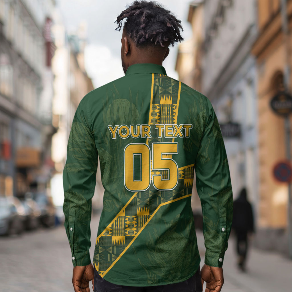 Custom Rugby South Africa Long Sleeve Button Shirt Go Bokke With Protea Pattern