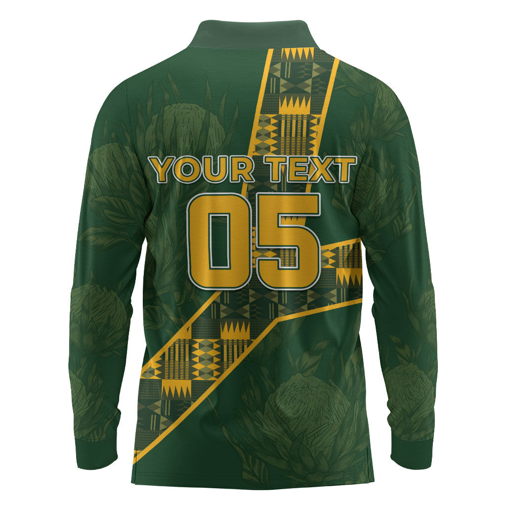 Custom Rugby South Africa Long Sleeve Polo Shirt Go Bokke With Protea Pattern