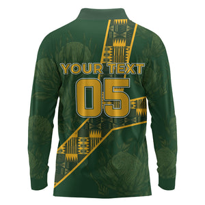 Custom Rugby South Africa Long Sleeve Polo Shirt Go Bokke With Protea Pattern