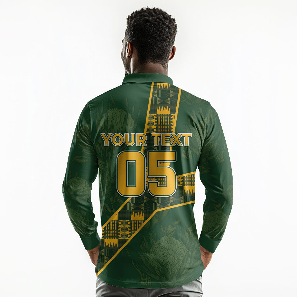 Custom Rugby South Africa Long Sleeve Polo Shirt Go Bokke With Protea Pattern