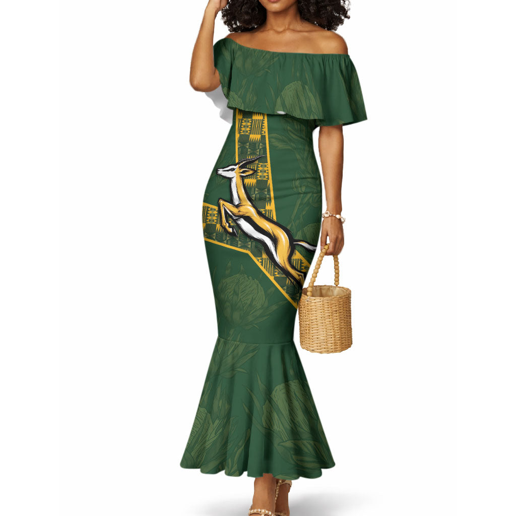 Custom Rugby South Africa Mermaid Dress Go Bokke With Protea Pattern