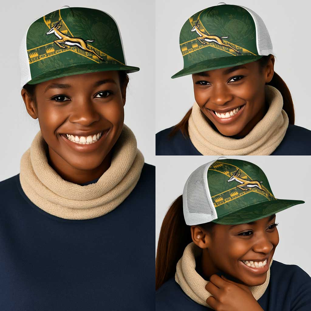 South Africa Rugby Mesh Trucker Cap Go Bokke With Protea Pattern