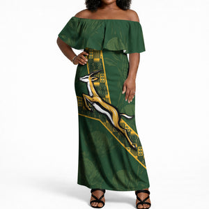 Custom Rugby South Africa Off Shoulder Maxi Dress Go Bokke With Protea Pattern
