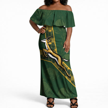 Custom Rugby South Africa Off Shoulder Maxi Dress Go Bokke With Protea Pattern