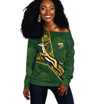 Custom Rugby South Africa Off Shoulder Sweater Go Bokke With Protea Pattern