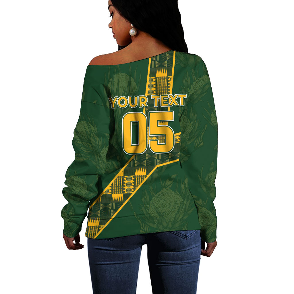 Custom Rugby South Africa Off Shoulder Sweater Go Bokke With Protea Pattern
