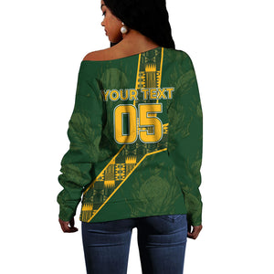 Custom Rugby South Africa Off Shoulder Sweater Go Bokke With Protea Pattern
