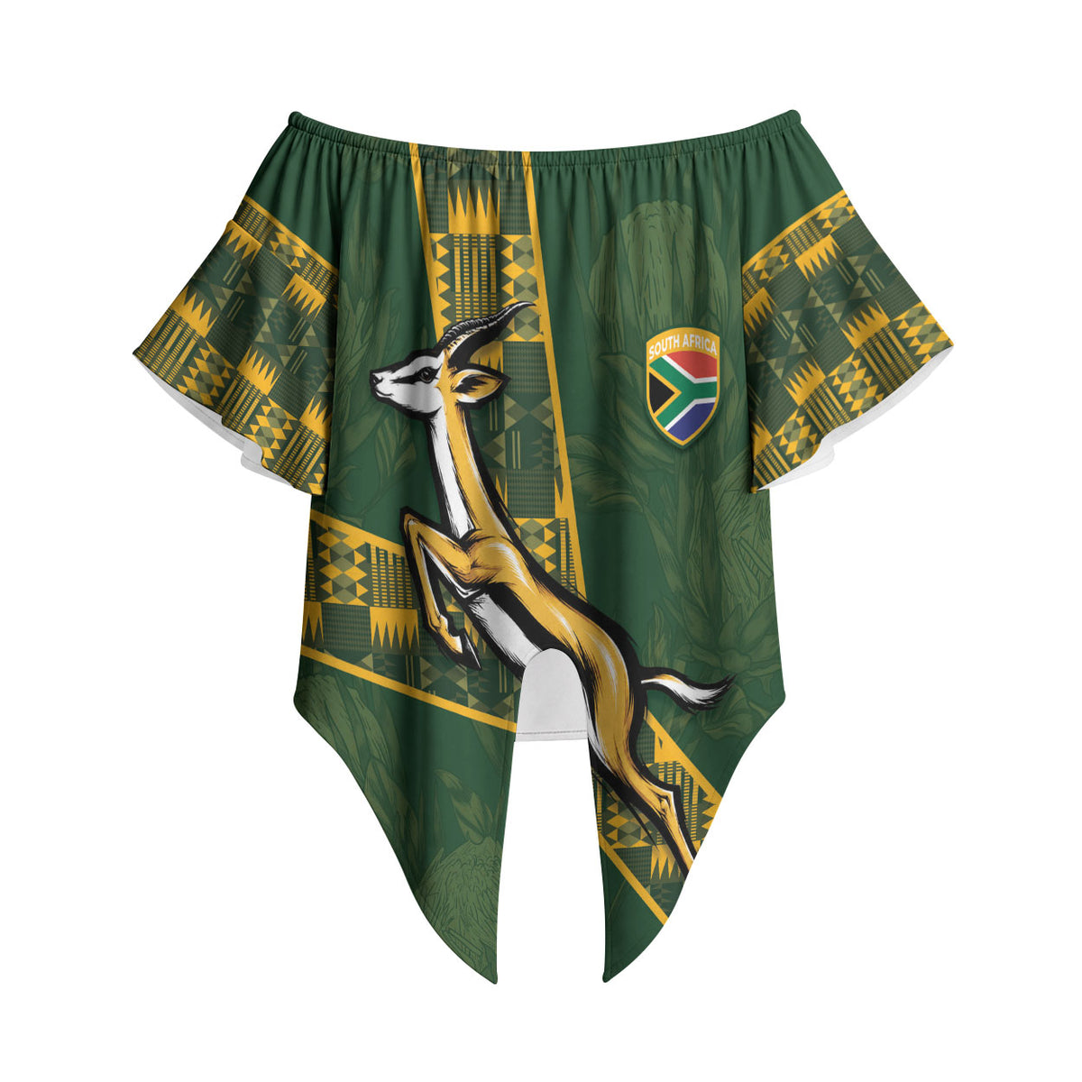 Custom Rugby South Africa Off Shoulder Wrap Waist Top Go Bokke With Protea Pattern