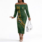 Custom Rugby South Africa Off The Shoulder Long Sleeve Dress Go Bokke With Protea Pattern
