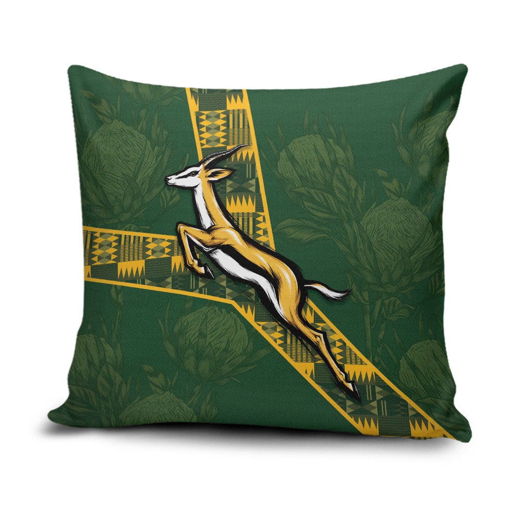 Rugby South Africa Pillow Cover Go Bokke With Protea Pattern