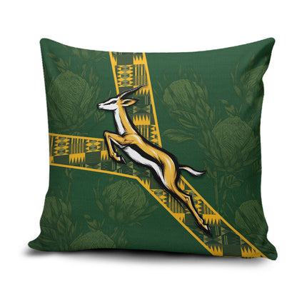 Rugby South Africa Pillow Cover Go Bokke With Protea Pattern