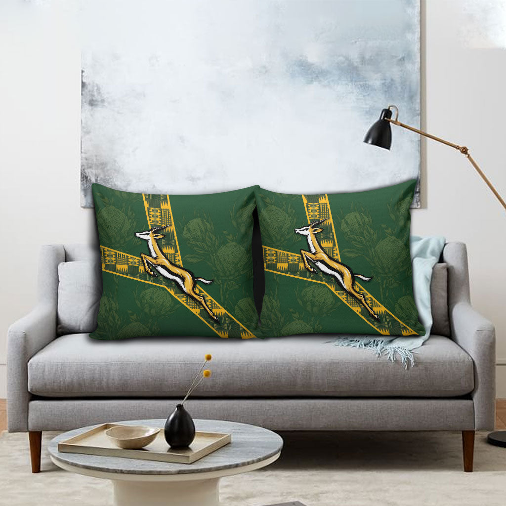 Rugby South Africa Pillow Cover Go Bokke With Protea Pattern