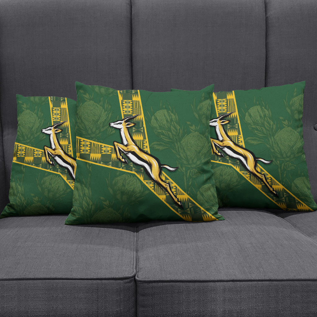 Rugby South Africa Pillow Cover Go Bokke With Protea Pattern