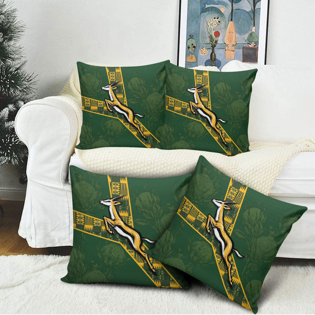 Rugby South Africa Pillow Cover Go Bokke With Protea Pattern