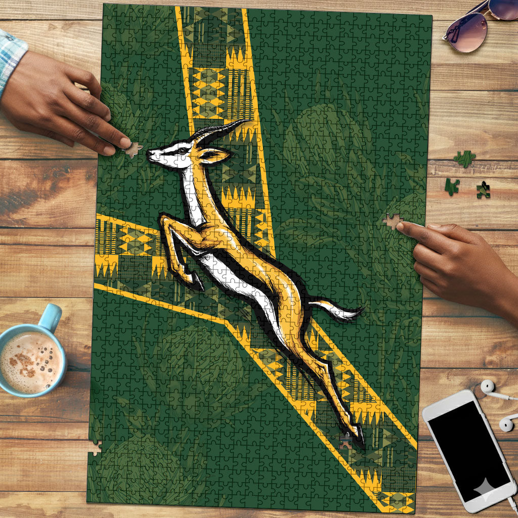 Rugby South Africa Puzzle Go Bokke With Protea Pattern