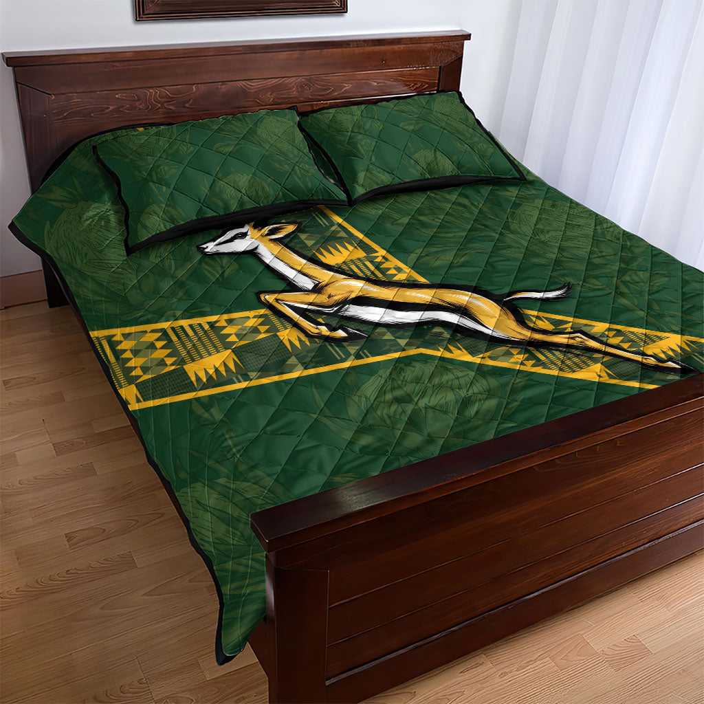 Rugby South Africa Quilt Bed Set Go Bokke With Protea Pattern