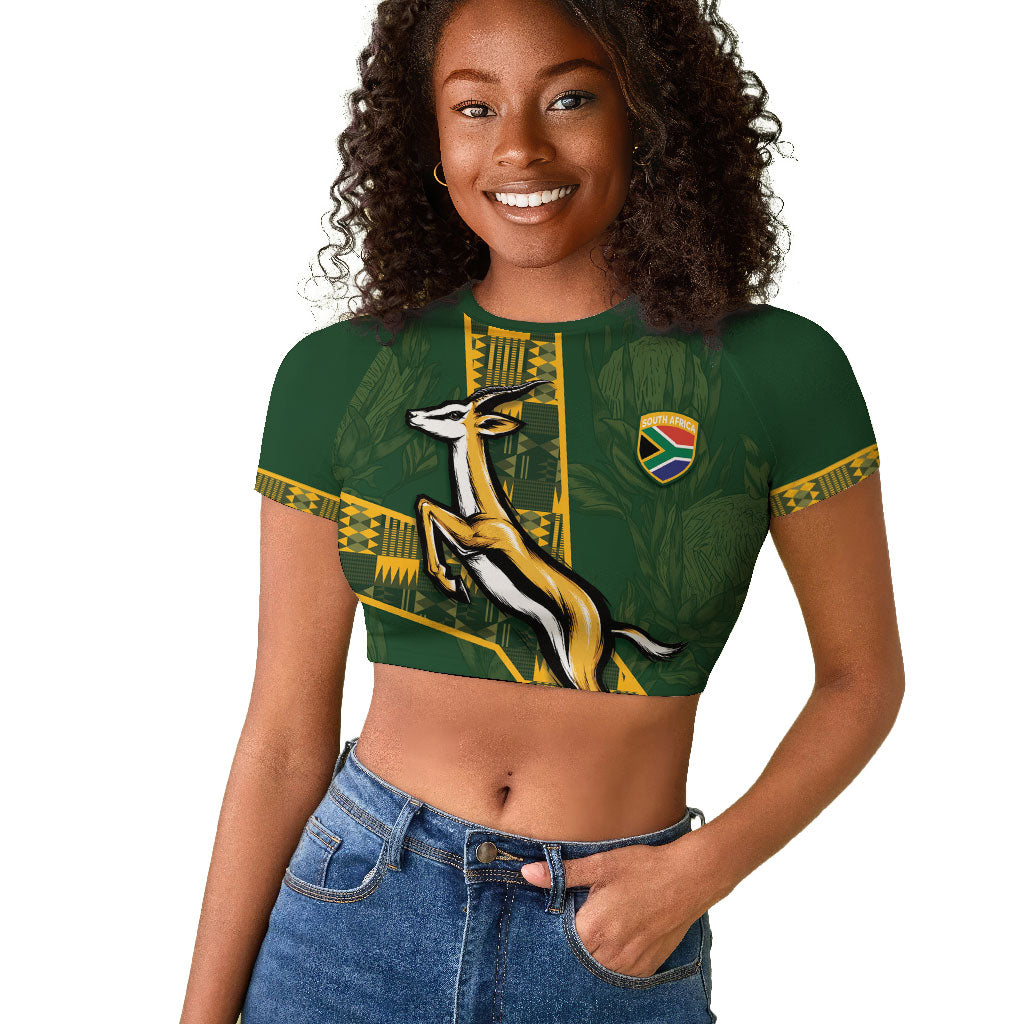 Custom Rugby South Africa Raglan Cropped T shirt Go Bokke With Protea Pattern