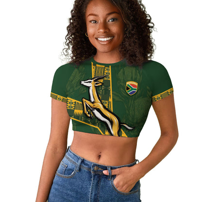 Custom Rugby South Africa Raglan Cropped T shirt Go Bokke With Protea Pattern