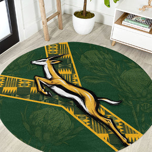 Rugby South Africa Round Carpet Go Bokke With Protea Pattern