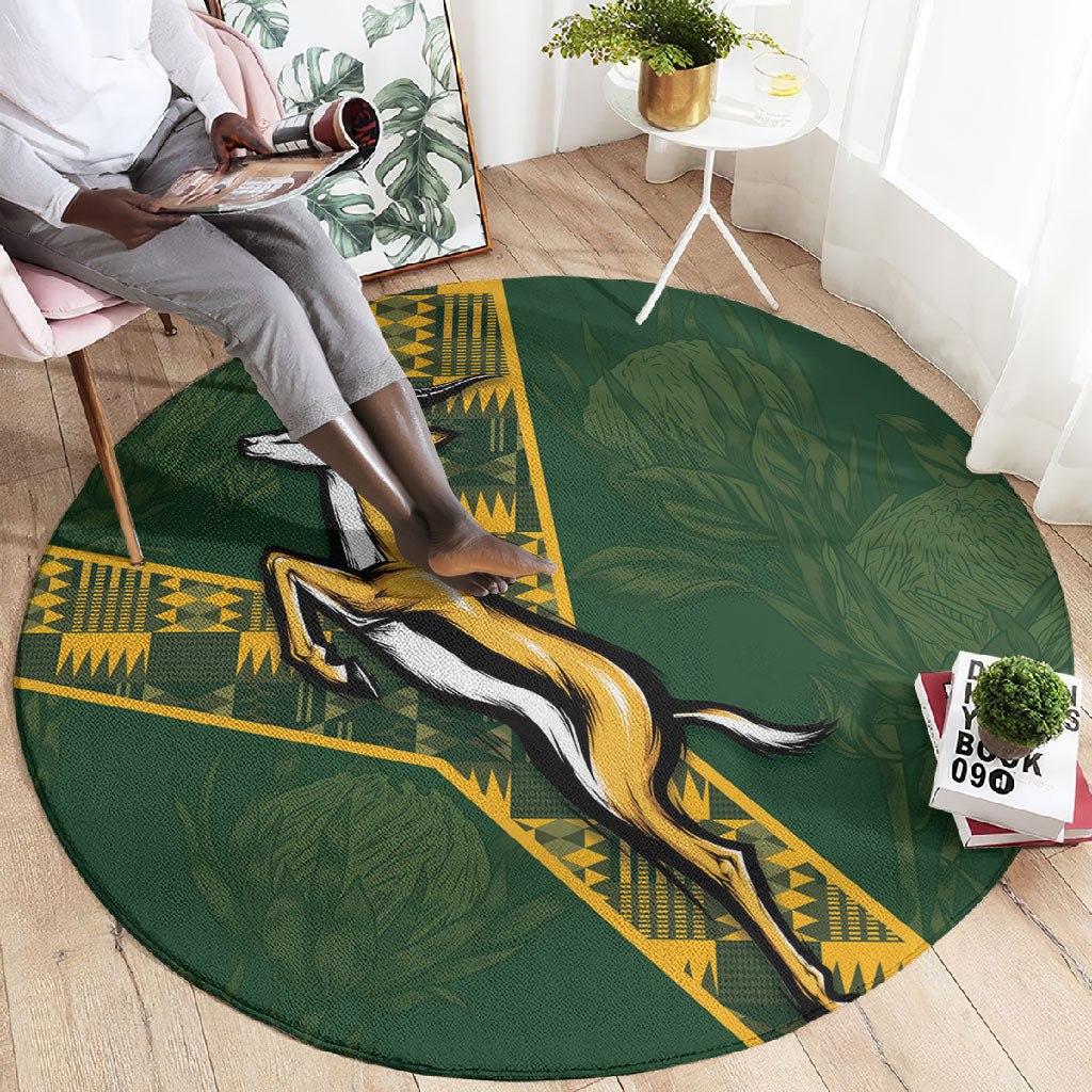 Rugby South Africa Round Carpet Go Bokke With Protea Pattern
