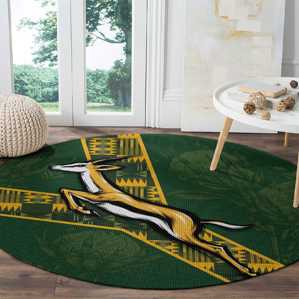 Rugby South Africa Round Carpet Go Bokke With Protea Pattern
