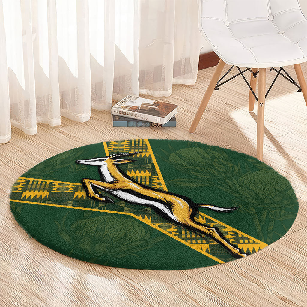 Rugby South Africa Round Carpet Go Bokke With Protea Pattern