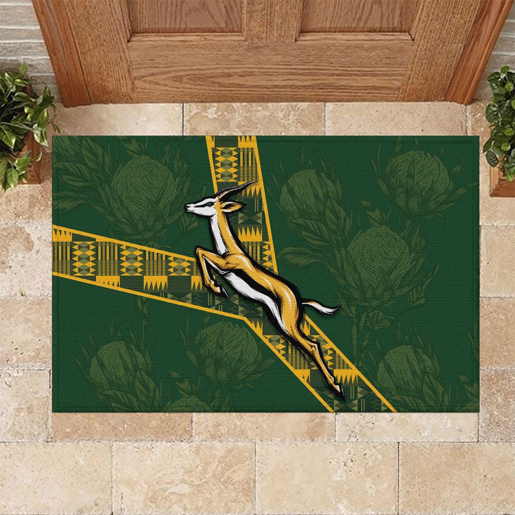 Rugby South Africa Rubber Doormat Go Bokke With Protea Pattern