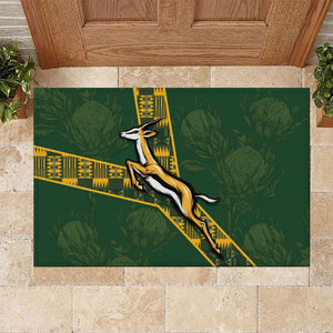 Rugby South Africa Rubber Doormat Go Bokke With Protea Pattern