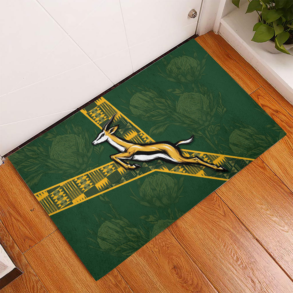 Rugby South Africa Rubber Doormat Go Bokke With Protea Pattern