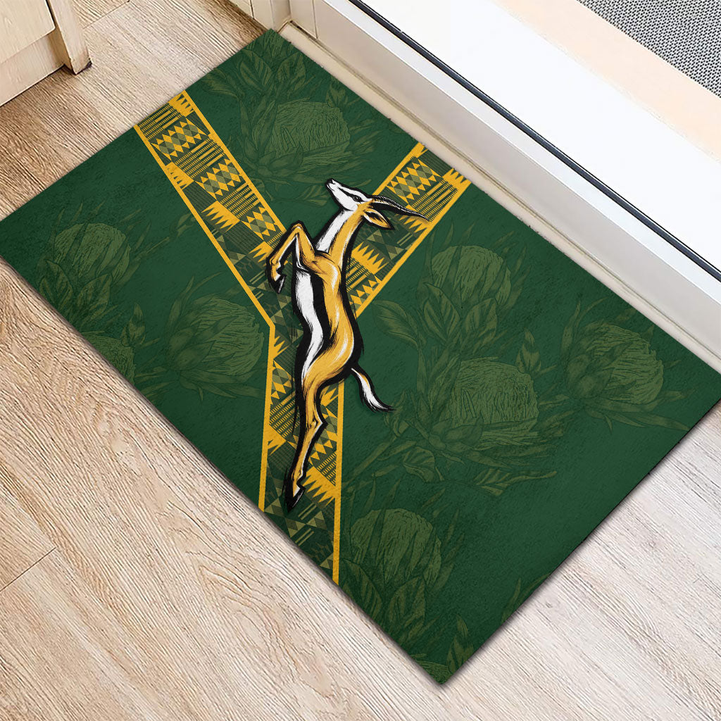 Rugby South Africa Rubber Doormat Go Bokke With Protea Pattern