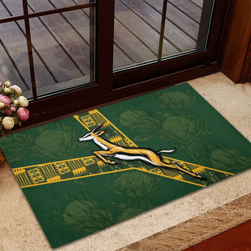 Rugby South Africa Rubber Doormat Go Bokke With Protea Pattern