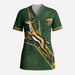 Custom Rugby South Africa Scrub Top Go Bokke With Protea Pattern