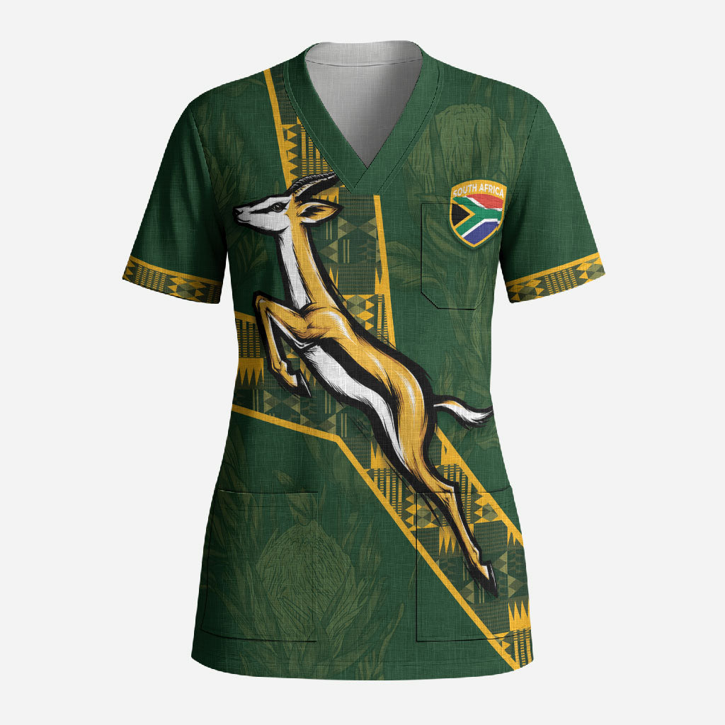 Custom Rugby South Africa Scrub Top Go Bokke With Protea Pattern