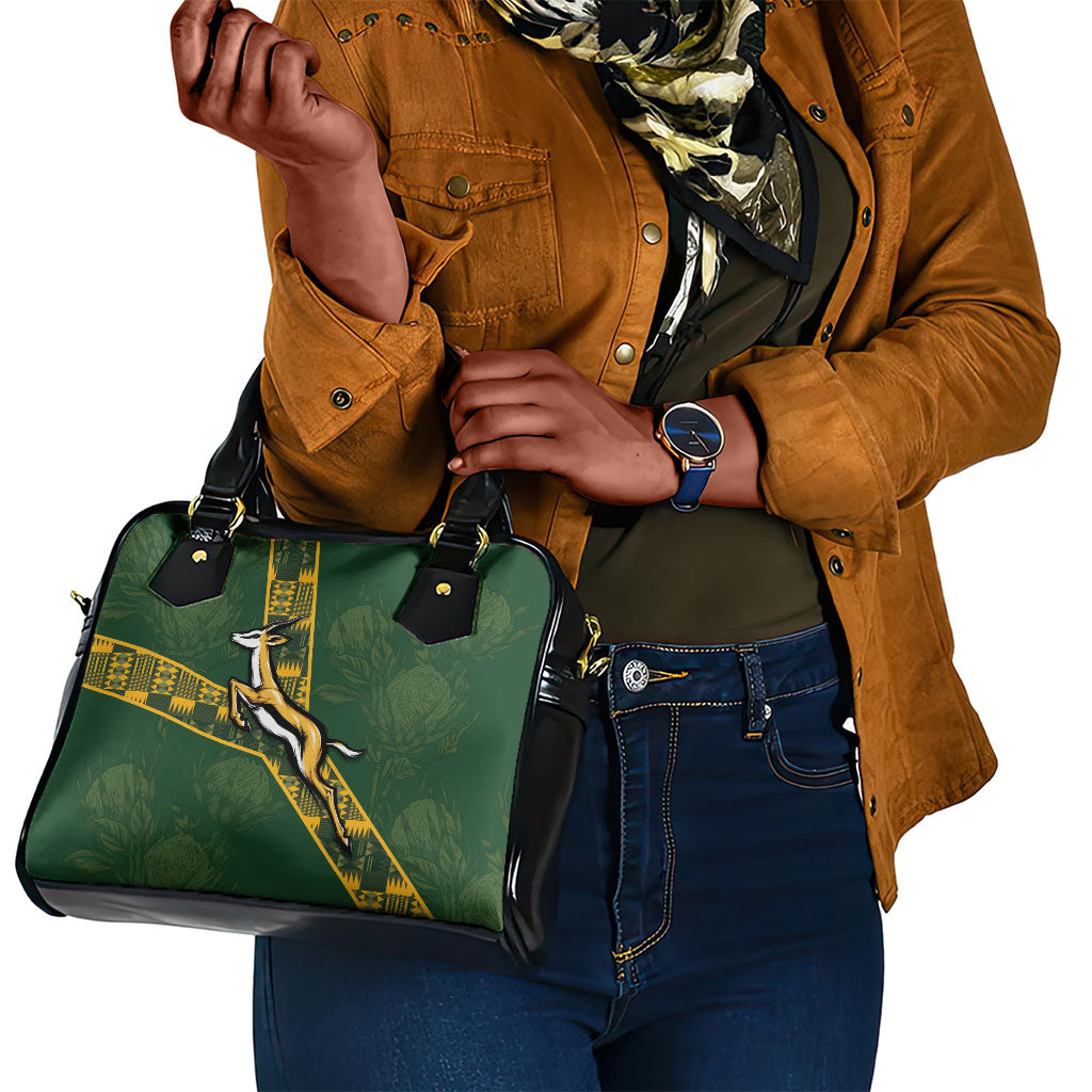 Rugby South Africa Shoulder Handbag Go Bokke With Protea Pattern